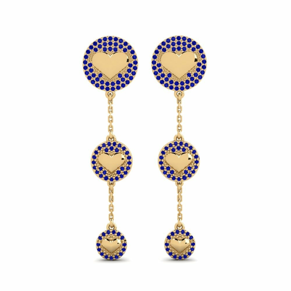 Or Jaune 14k Ronde Saphir Boucle d'oreille femme Adoraya B