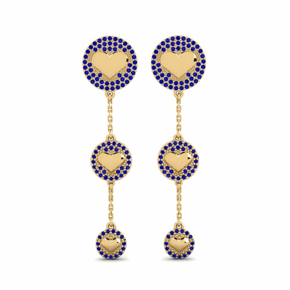 Round 0.77 Carat Drops & Dangle Sapphire 14k Yellow Gold Women's Earring Adoraya B