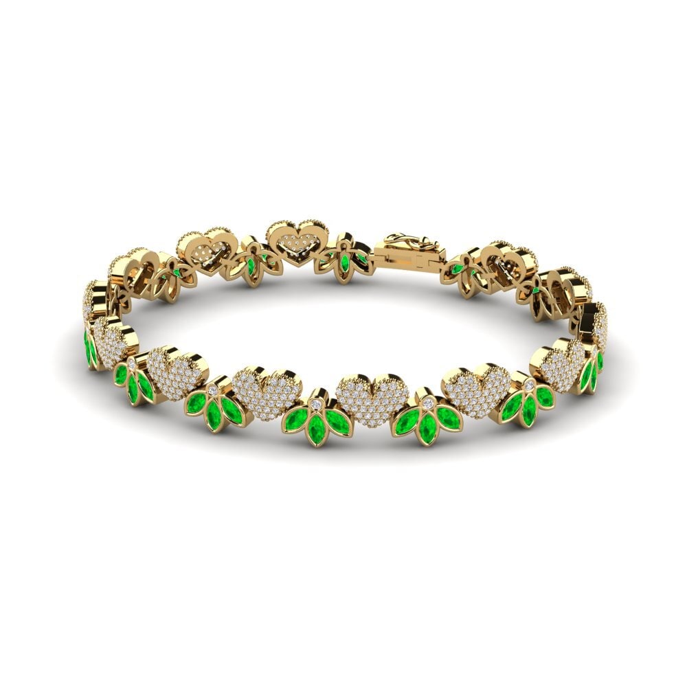 14k Oro Amarillo Esmeralda Pulsera de Mujer Besessenheit