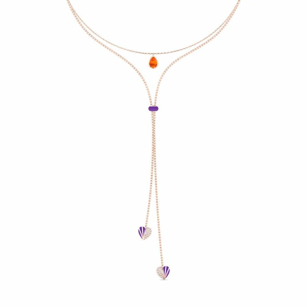 Vàng Hồng 9K Đá Sapphire Cam Dây chuyền choker nữ Marilages