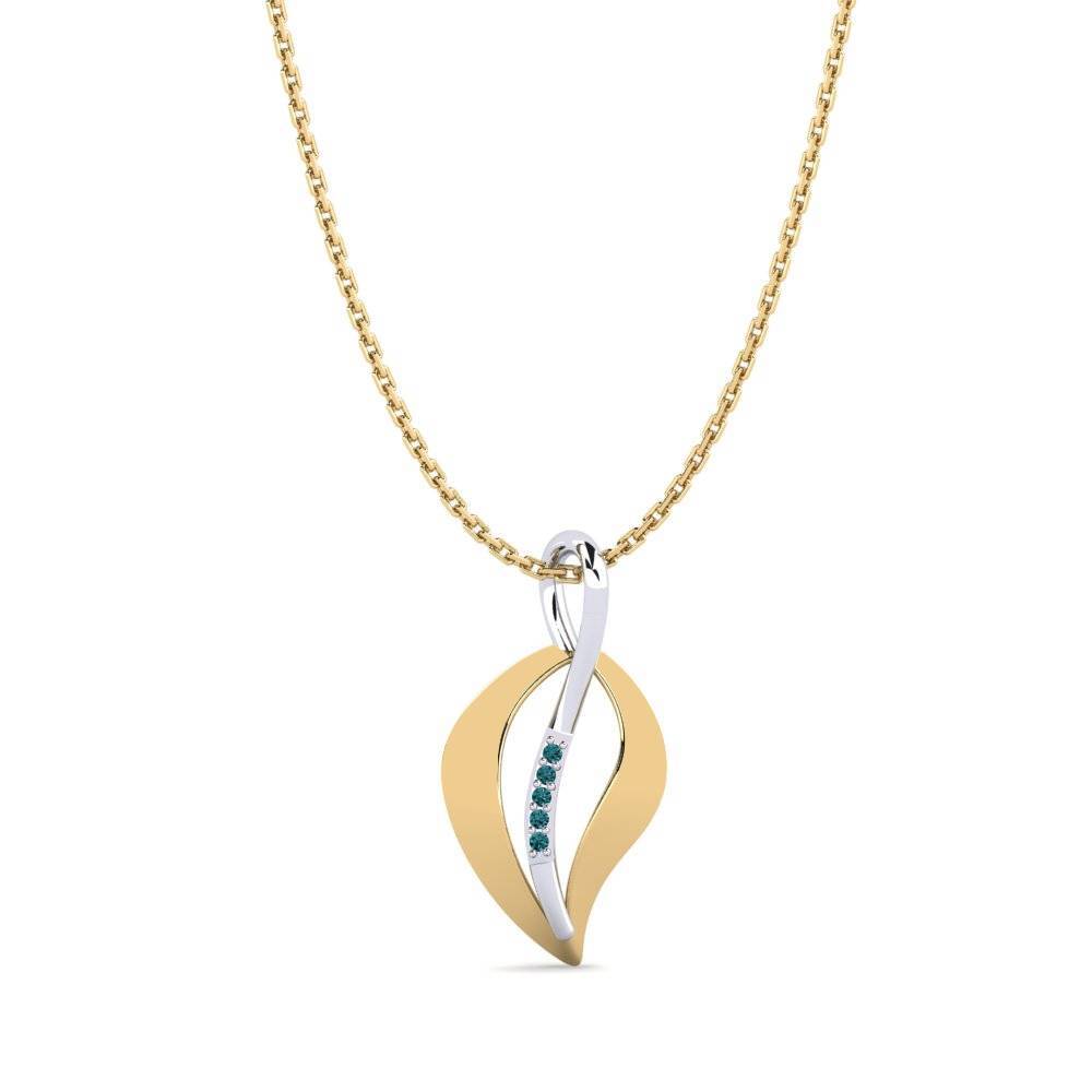 14k Oro Amarillo & Blanco Diamante Azul Colgante de Mujer Aceline