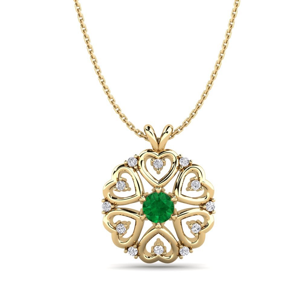 14k Yellow Gold Emerald (Lab Created) Women's Pendant Naxos