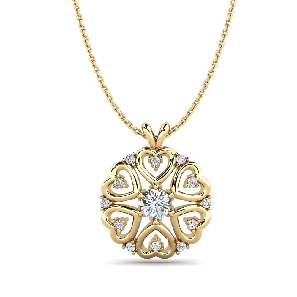 14k Yellow Gold White Zircon Women's Pendant Naxos