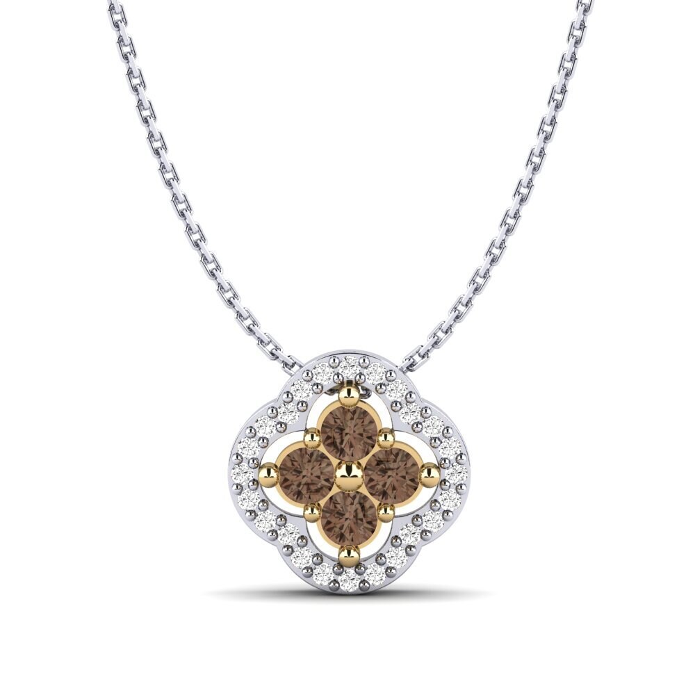 14k Oro Blanco & Amarillo Cuarzo humo Colgante de Mujer Nias