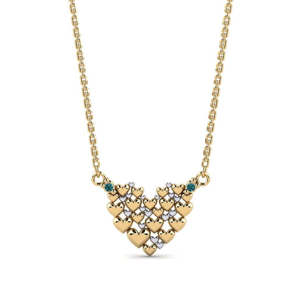 14k Oro Amarillo & Blanco Diamante Azul Collar de Mujer Sipura