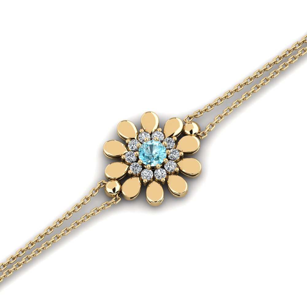 14ct Yellow Gold Blue Zircon Women's Bracelet Baskeson