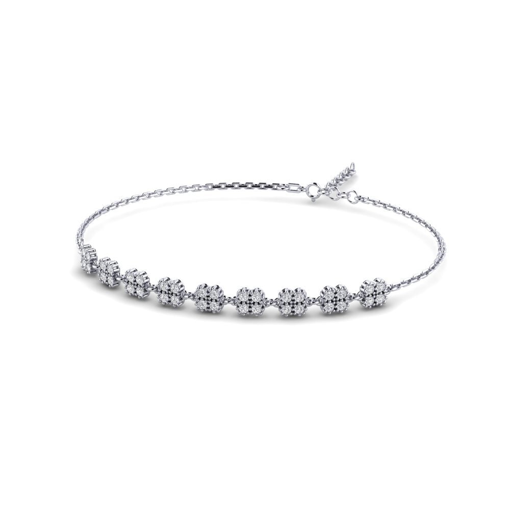 Bracelet Tennis En Diamants Naturels - Or Blanc 14 Carats, Diamants Ronds IJ/SI, Certifié GDGL, Taille Réglable
