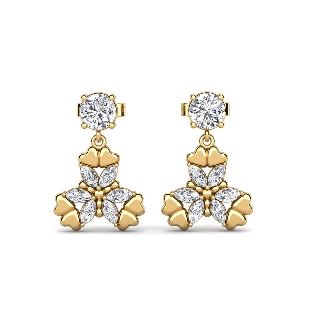 Boucles D'oreilles Femme En Or Jaune Avec Diamants Et Saphirs - Marque DIAMANTI - Neuves Avec étiquettes