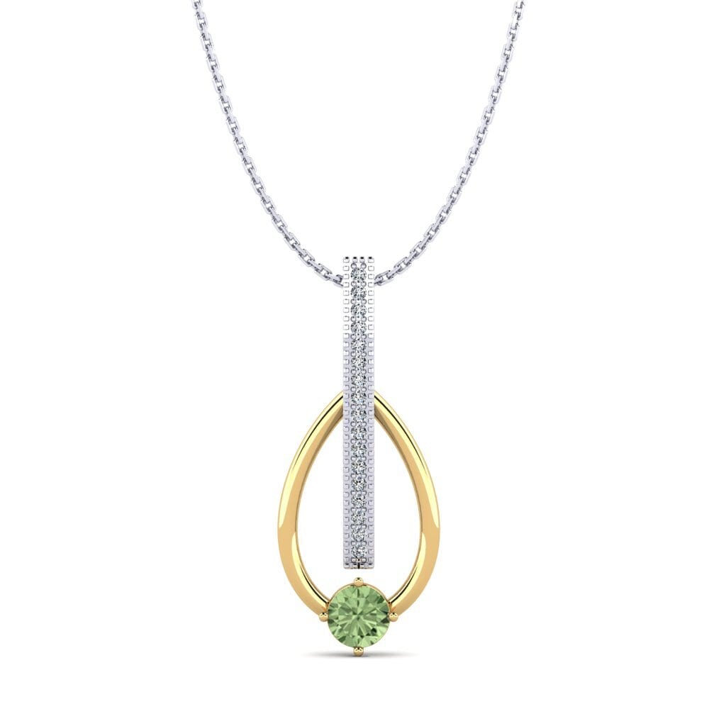 14k Oro Blanco & Amarillo Zafiro Verde Colgante de Mujer Allegiant