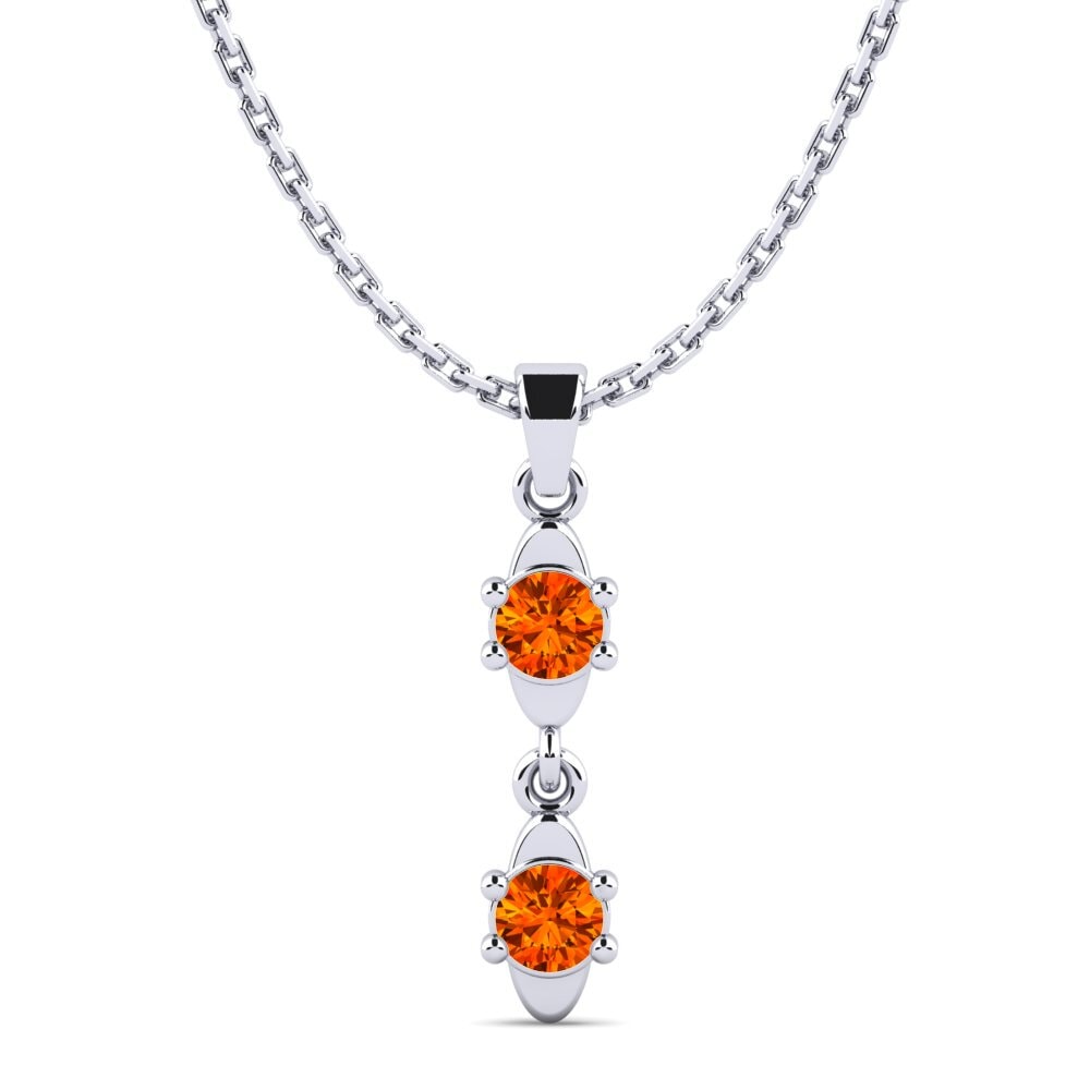 14k Oro Blanco Zafiro Naranja Colgante de Mujer Birkho