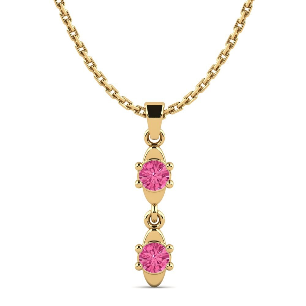 14k Oro Amarillo Turmalina rosa Colgante de Mujer Birkho