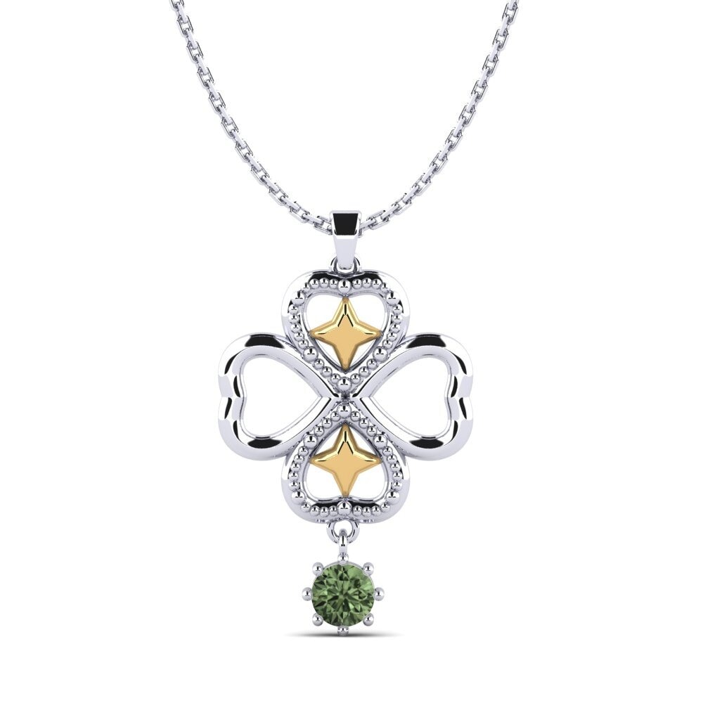 14k Oro Blanco & Amarillo Zafiro Verde Colgante de Mujer Blions