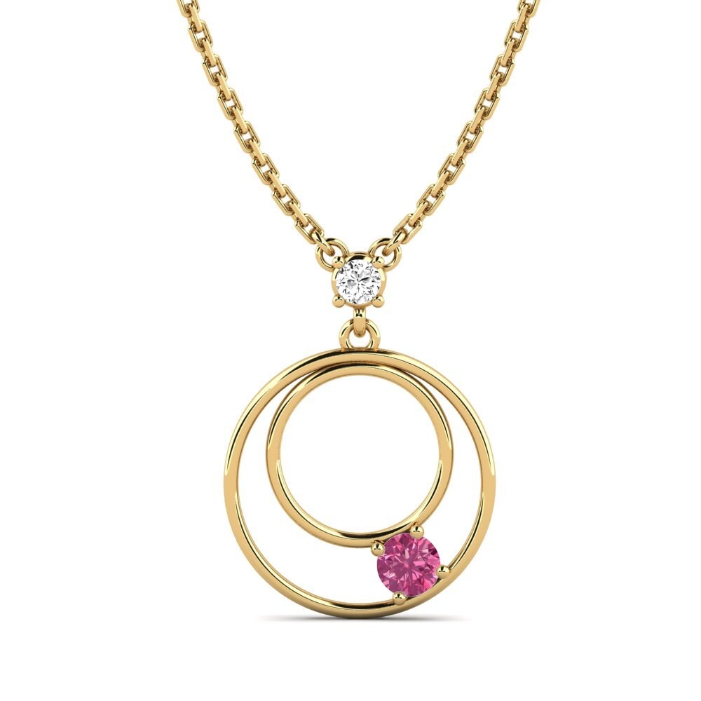 14k Oro Amarillo Turmalina rosa Collar de Mujer Burneyy
