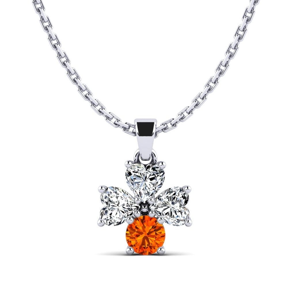 14k Oro Blanco Zafiro Naranja Colgante de Mujer Cambay