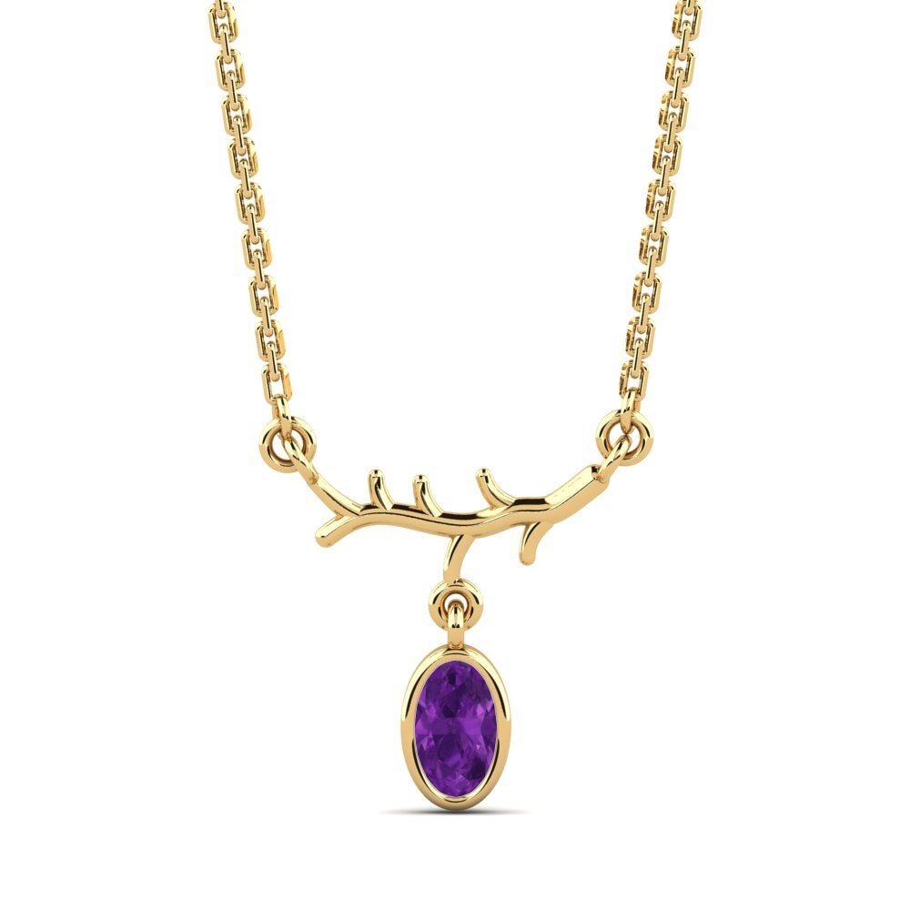 14k Oro Amarillo Amatista Collar de Mujer Chesture