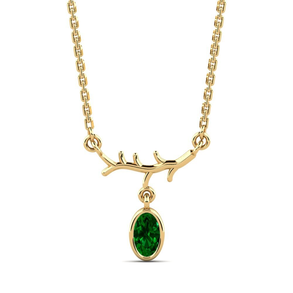 9k Oro Amarillo Circonita Verde Collar de Mujer Chesture