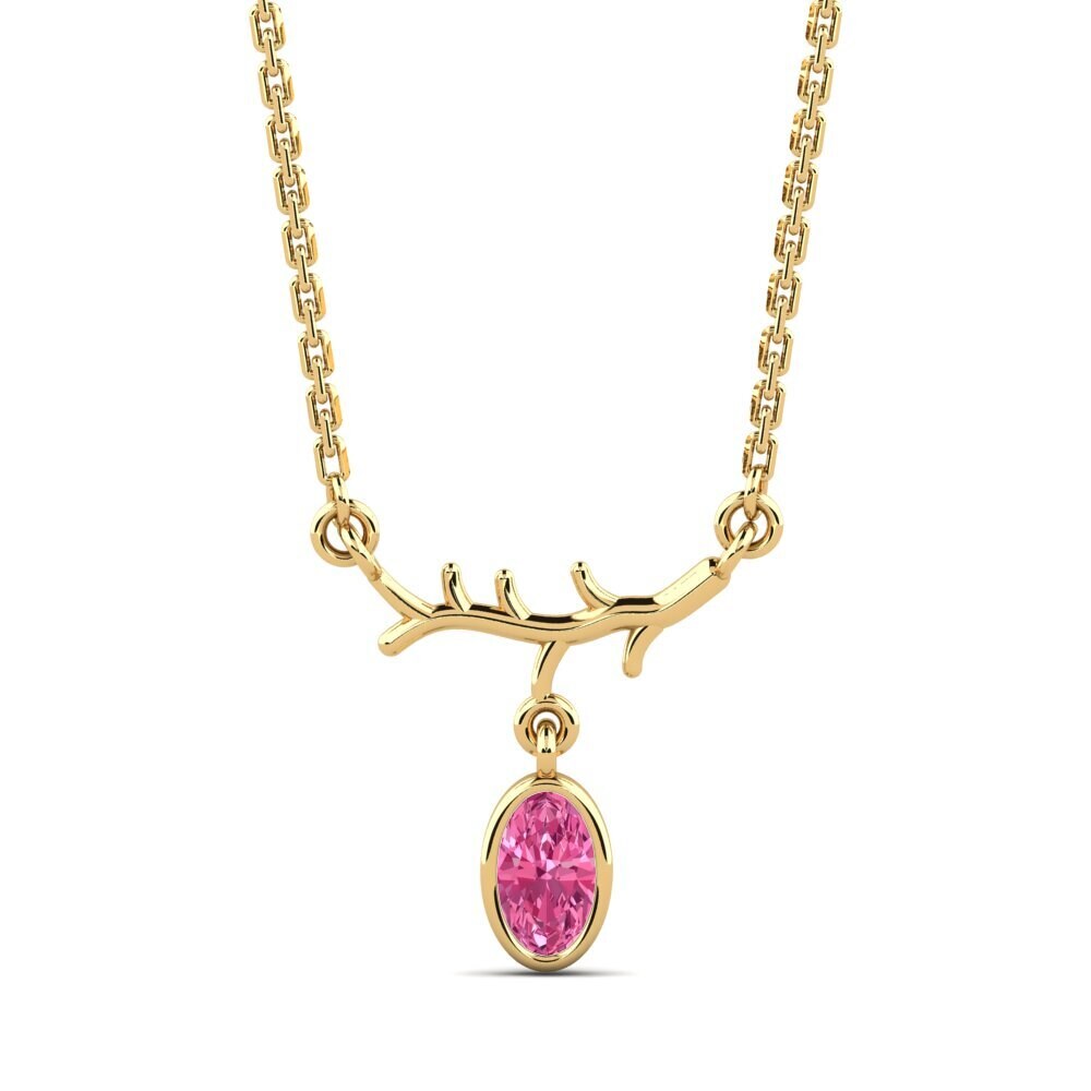 14k Oro Amarillo Turmalina rosa Collar de Mujer Chesture