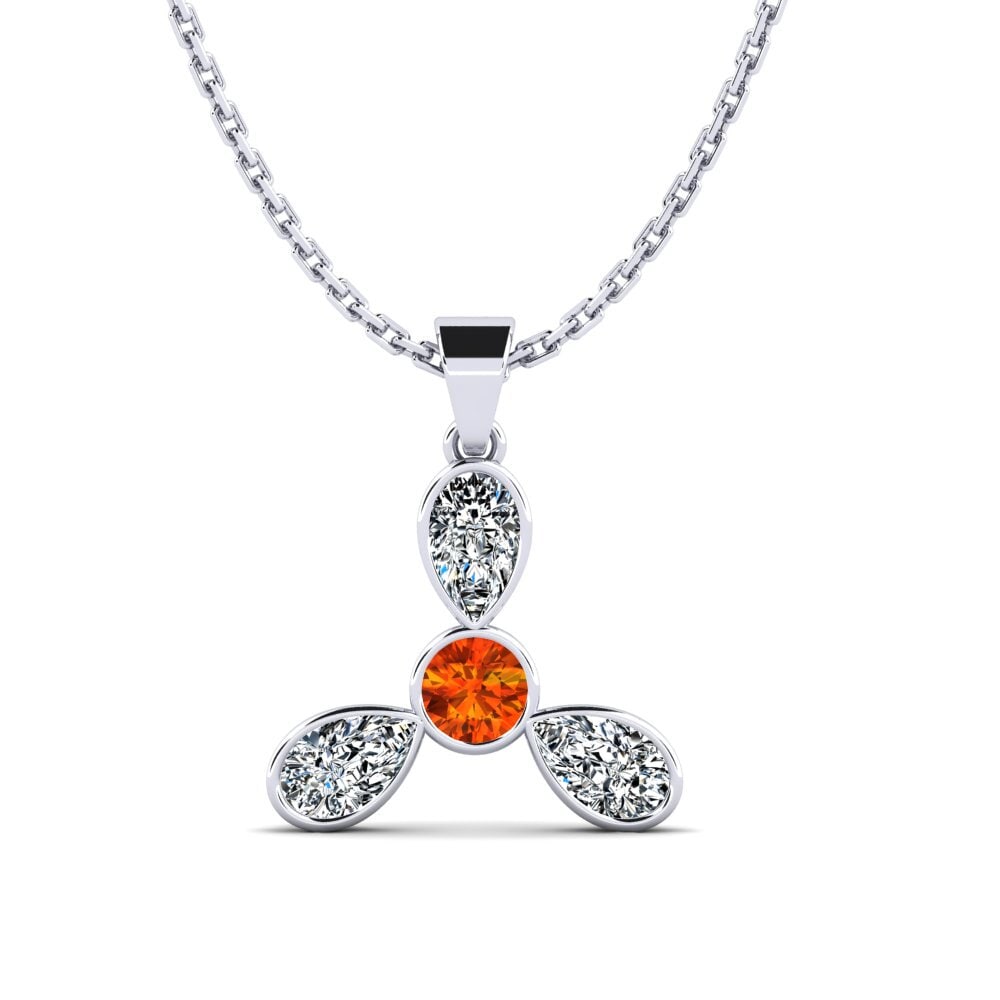14k Oro Blanco Zafiro Naranja Colgante de Mujer Drabe