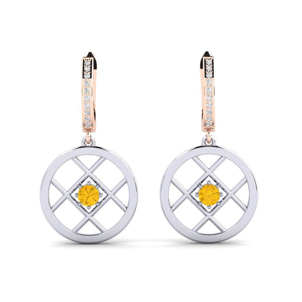 9ct Rose & White Gold Round Citrine Women's Earring Consul