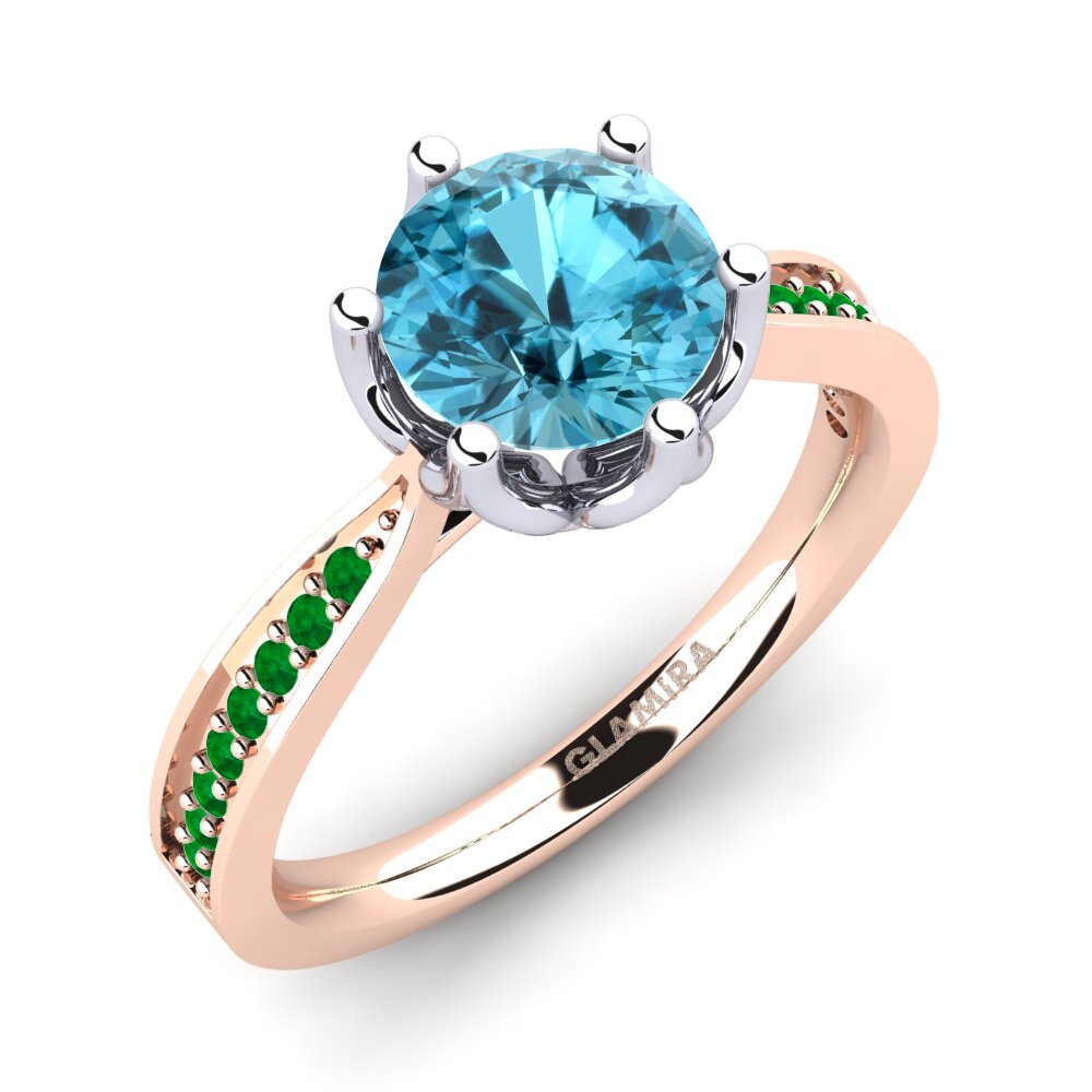 14k Oro Rosa & Blanco Circón Azul Anillo de compromiso Hiya