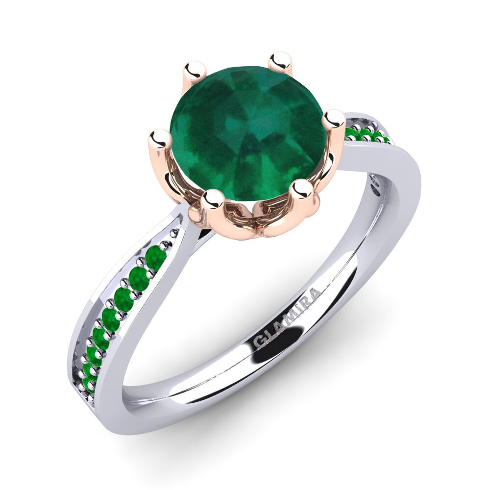 14K Wit & Rood Goud Smaragd Verlovingsring Hiya