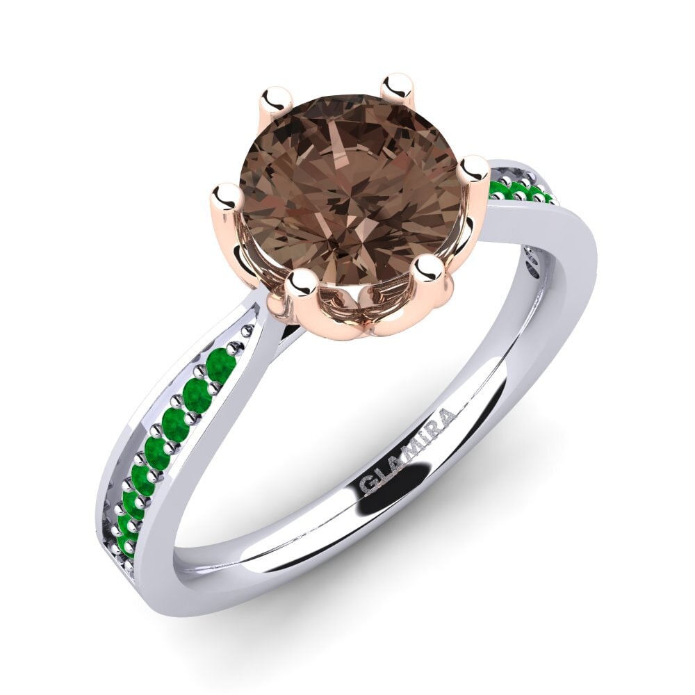 14K Wit & Rood Goud Rook Kwarts Verlovingsring Hiya