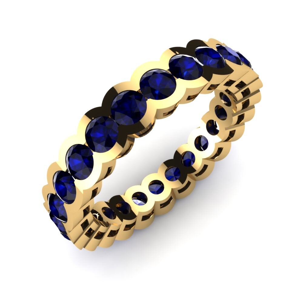 Or Jaune 14k Zircone Bleu Foncé Bague Margaret