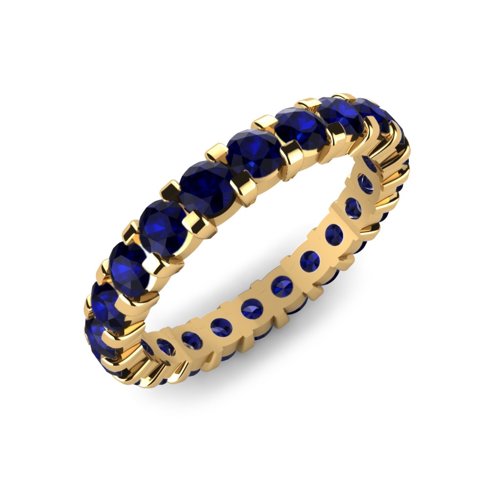 Or Jaune 14k Zircone Bleu Foncé Bague Bonnie