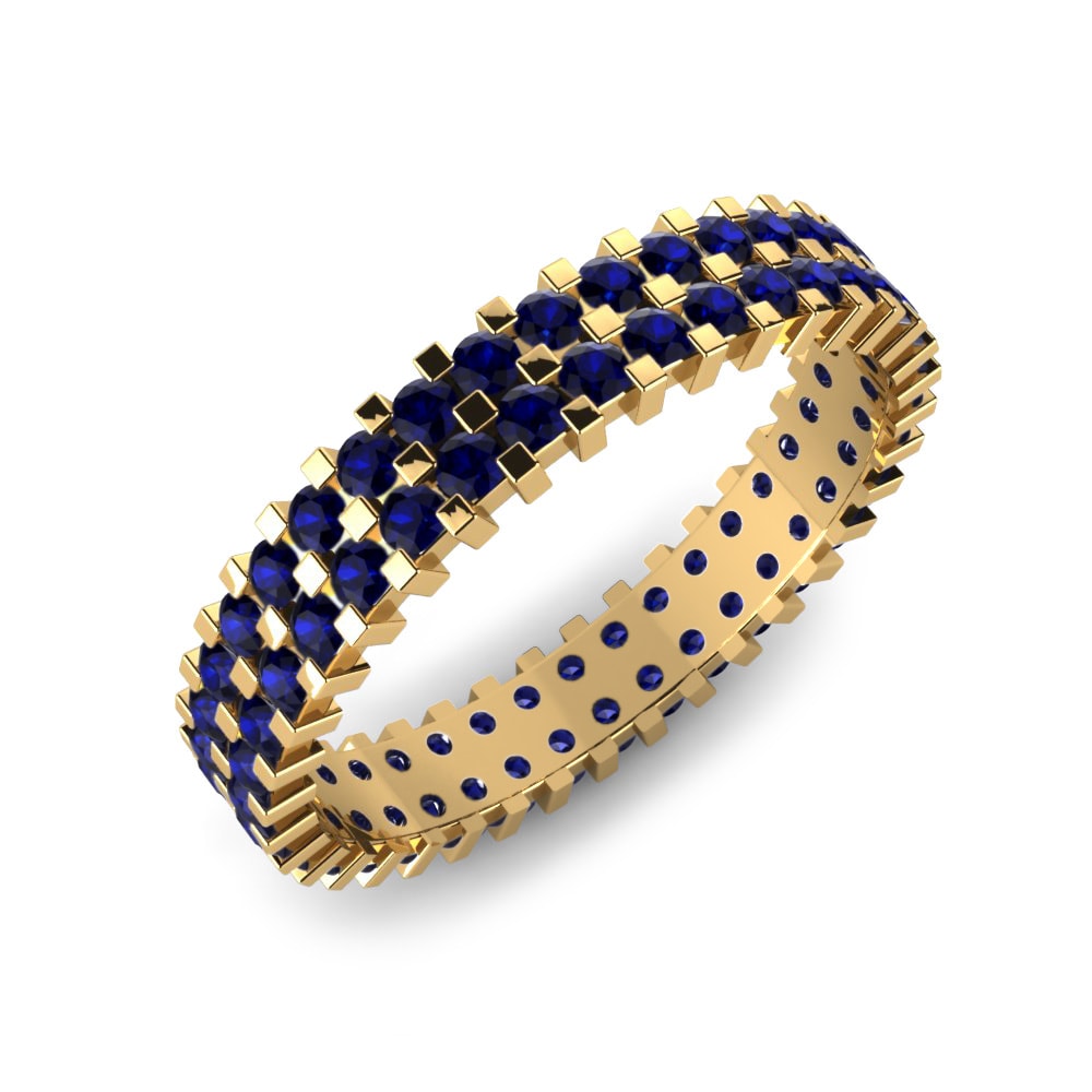 Or Jaune 14k Zircone Bleu Foncé Bague Serena