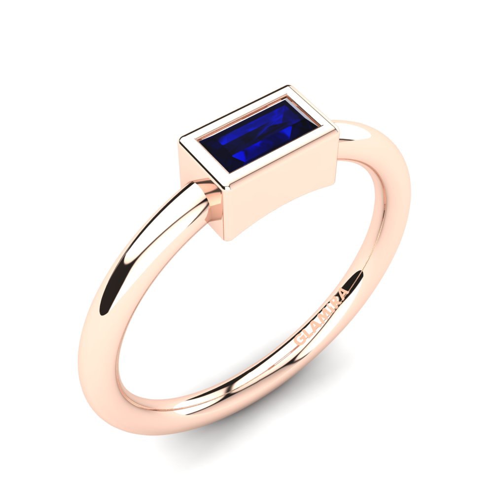 14k Oro Rosa Circonita Azul Oscuro Anillo Abeil