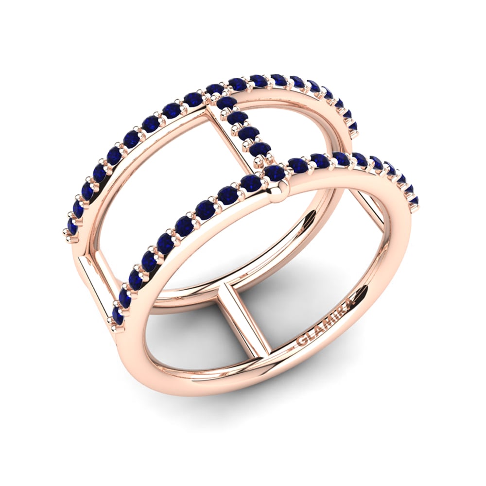 14k Oro Rosa Circonita Azul Oscuro Anillo Aethra