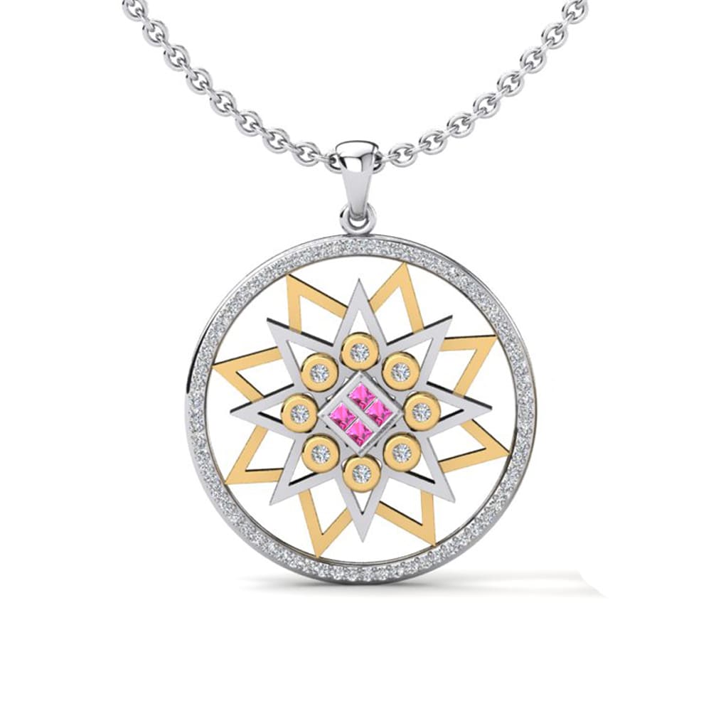 14k Oro Blanco & Amarillo Turmalina rosa Colgante de Mujer Aferdita