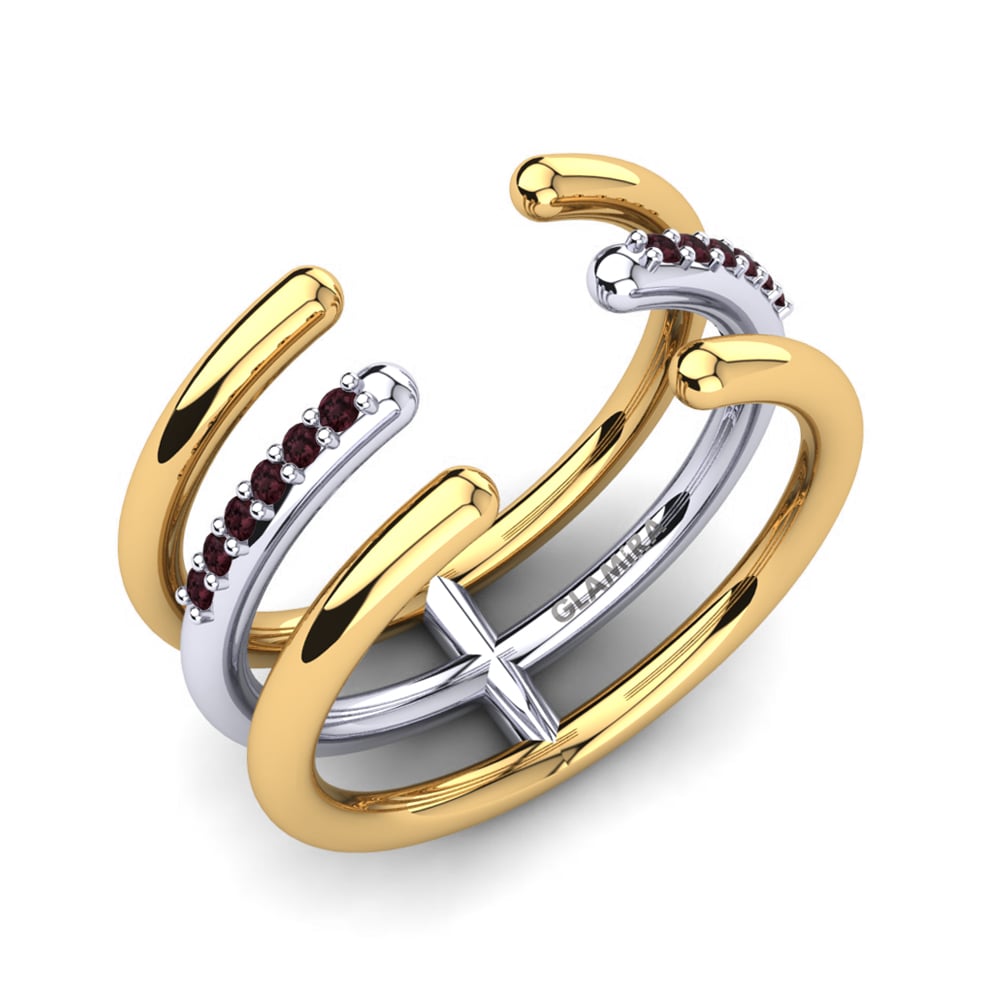 18k Oro Amarillo & Blanco Granate Anillo Agafia