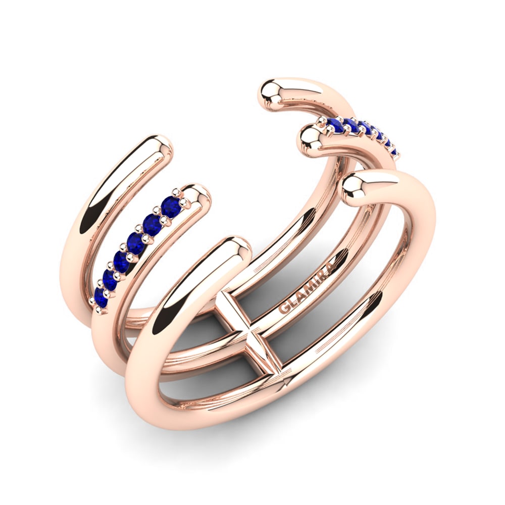 14k Oro Rosa Circonita Azul Oscuro Anillo Agafia