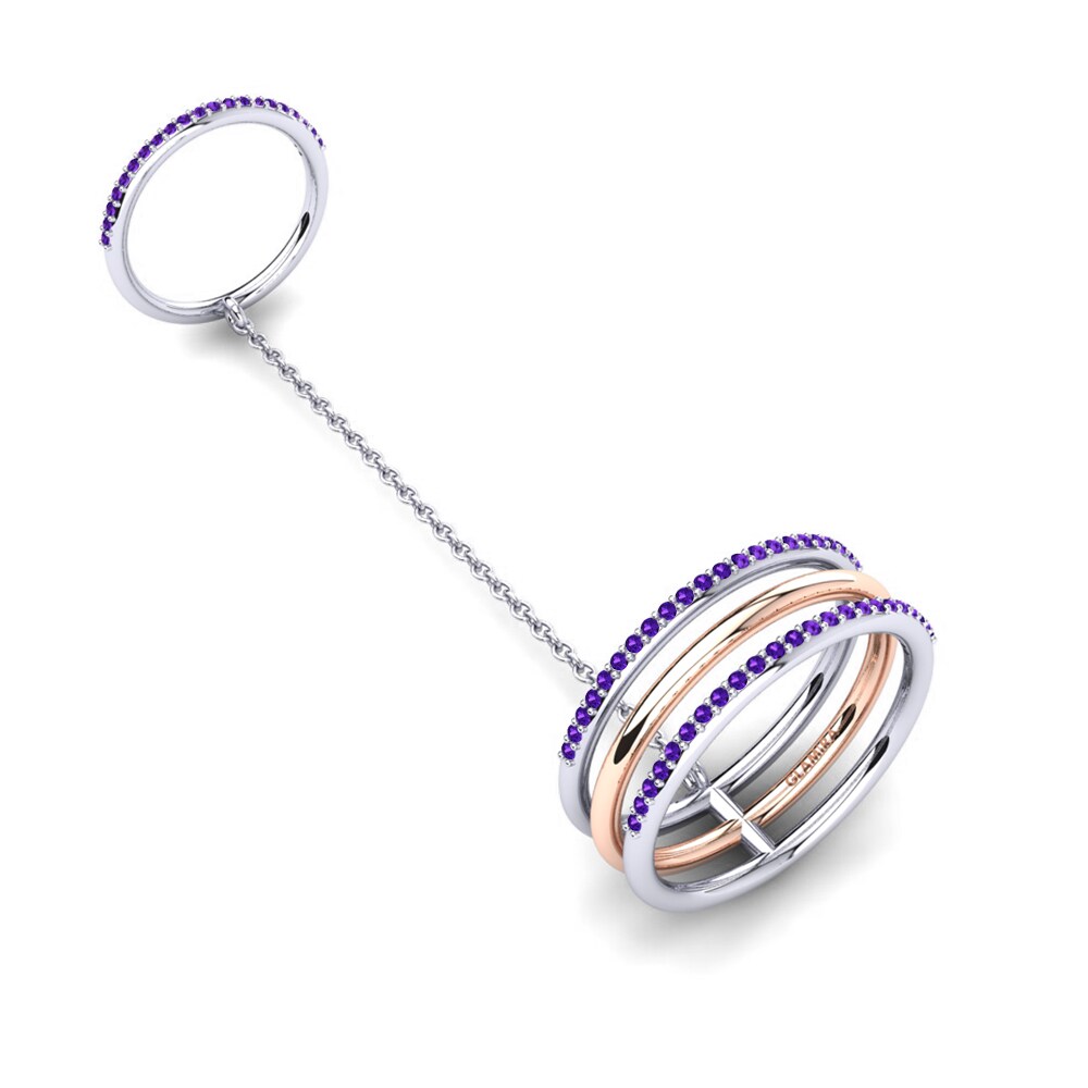 14k Oro Blanco & Rosa Amatista Anillo Agethie