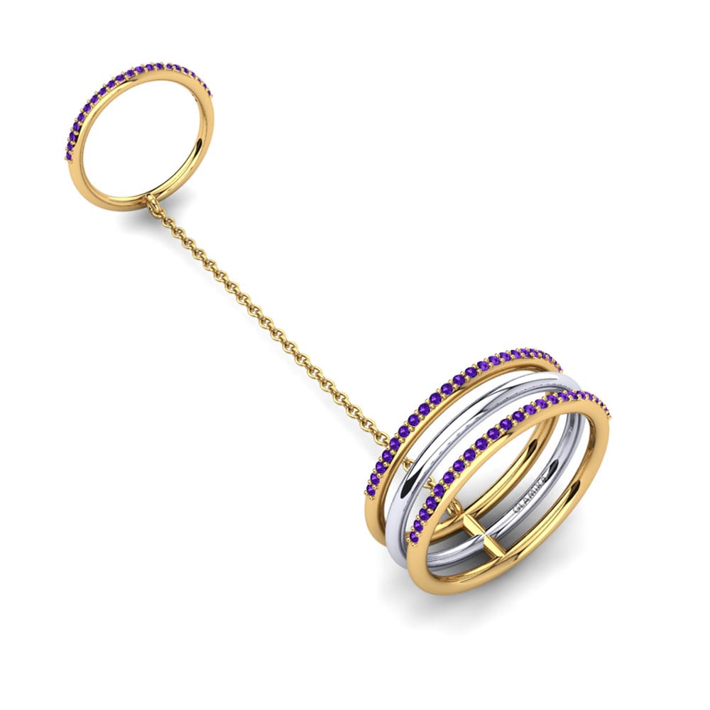 Or Jaune & Blanc 585 Améthyste Bague de Phalange Agethie