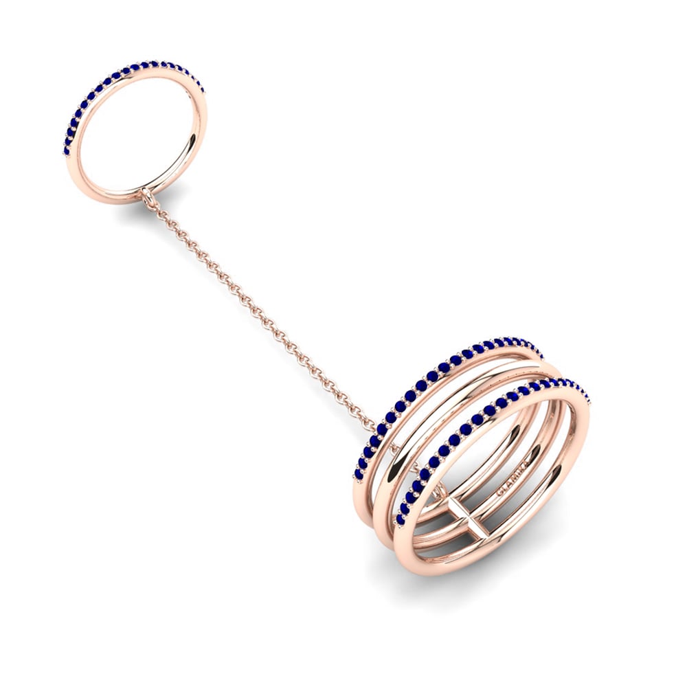 14k Oro Rosa Circonita Azul Oscuro Anillo Agethie