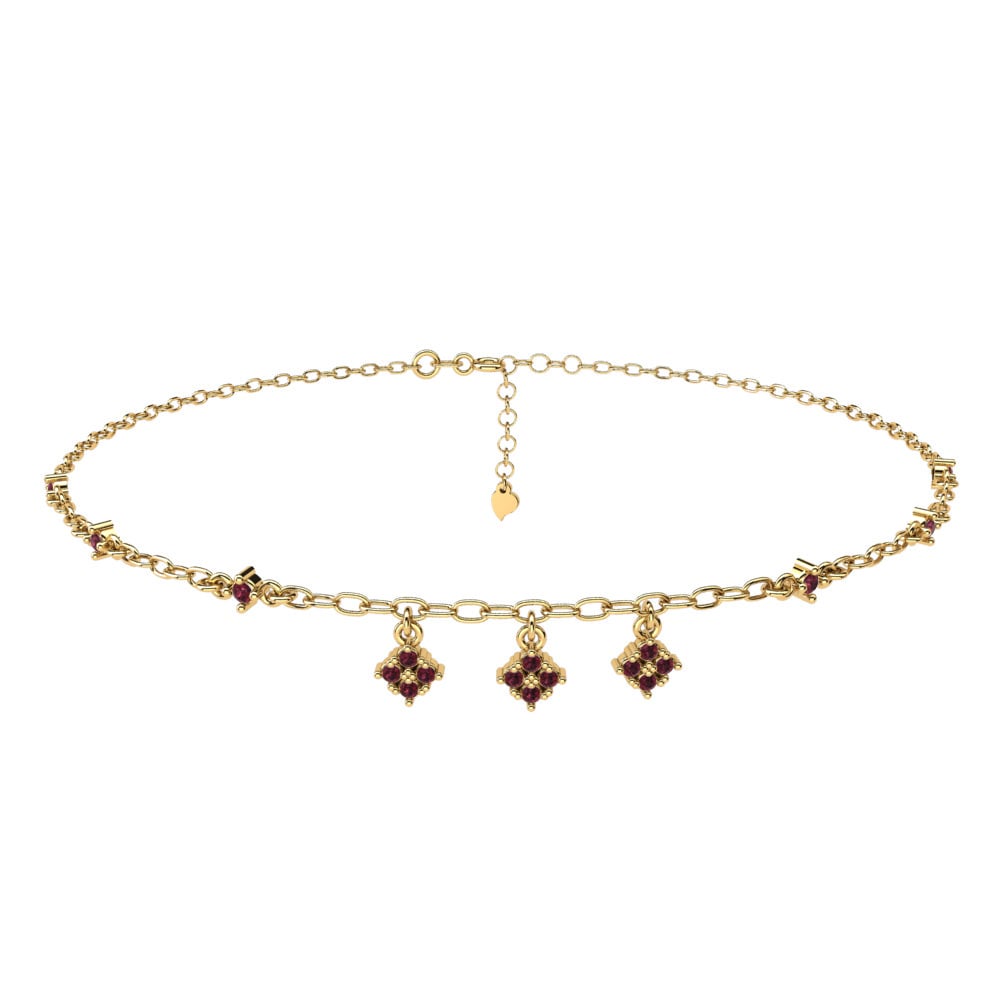 14ct Yellow Gold Garnet Women's Anklet Aidalis