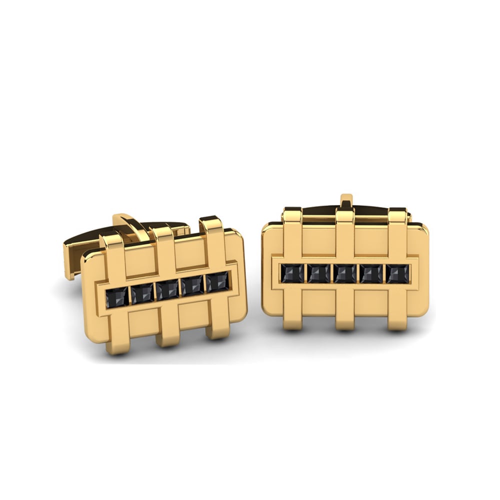 585 Gult Guld Sort Diamant Manchetknap Ajulius