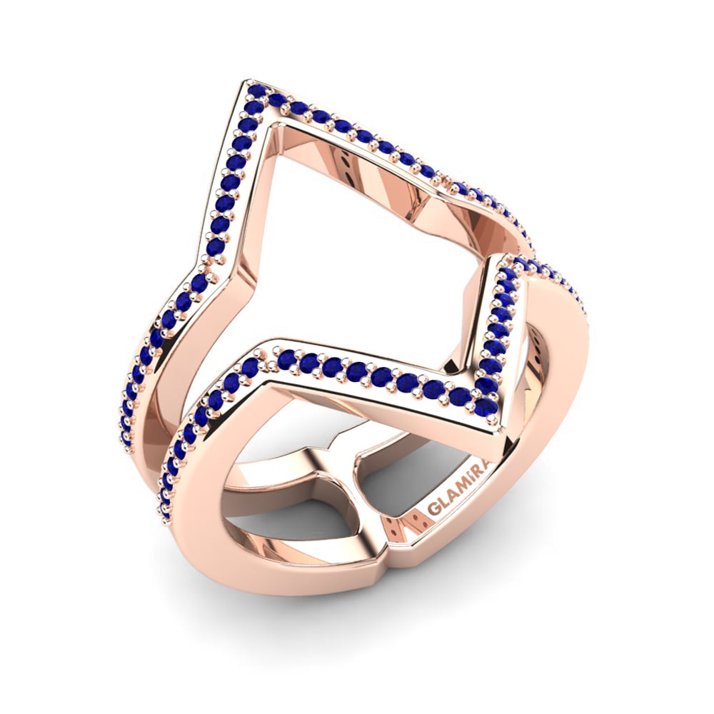 14k Oro Rosa Circonita Azul Oscuro Anillo Akadia