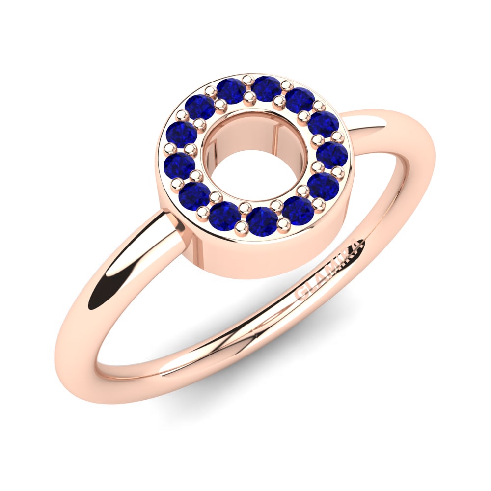 14k Oro Rosa Circonita Azul Oscuro Anillo Aldora