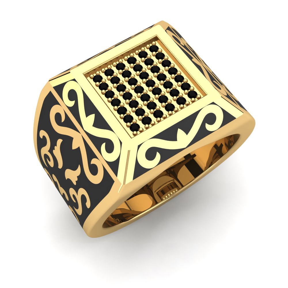 18ct Yellow Gold Black Sapphire Men's Ring Alferdo