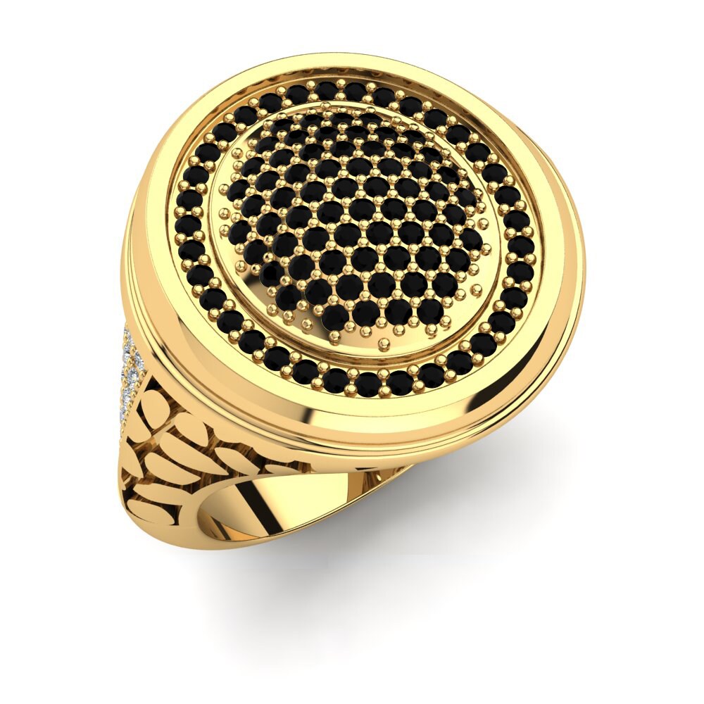 18ct Yellow Gold Black Sapphire Men's Ring Algerd