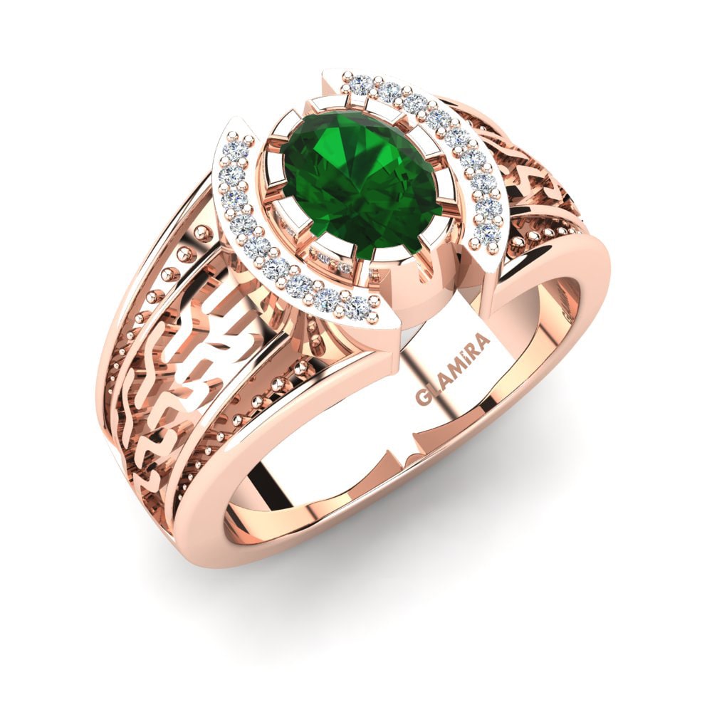 Oro Rosso 375 Zircone Verde Anello da uomo Alonzito