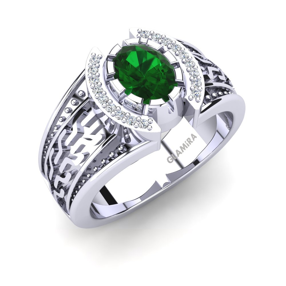 9ct White Gold Green Zirconia Men's Ring Alonzito