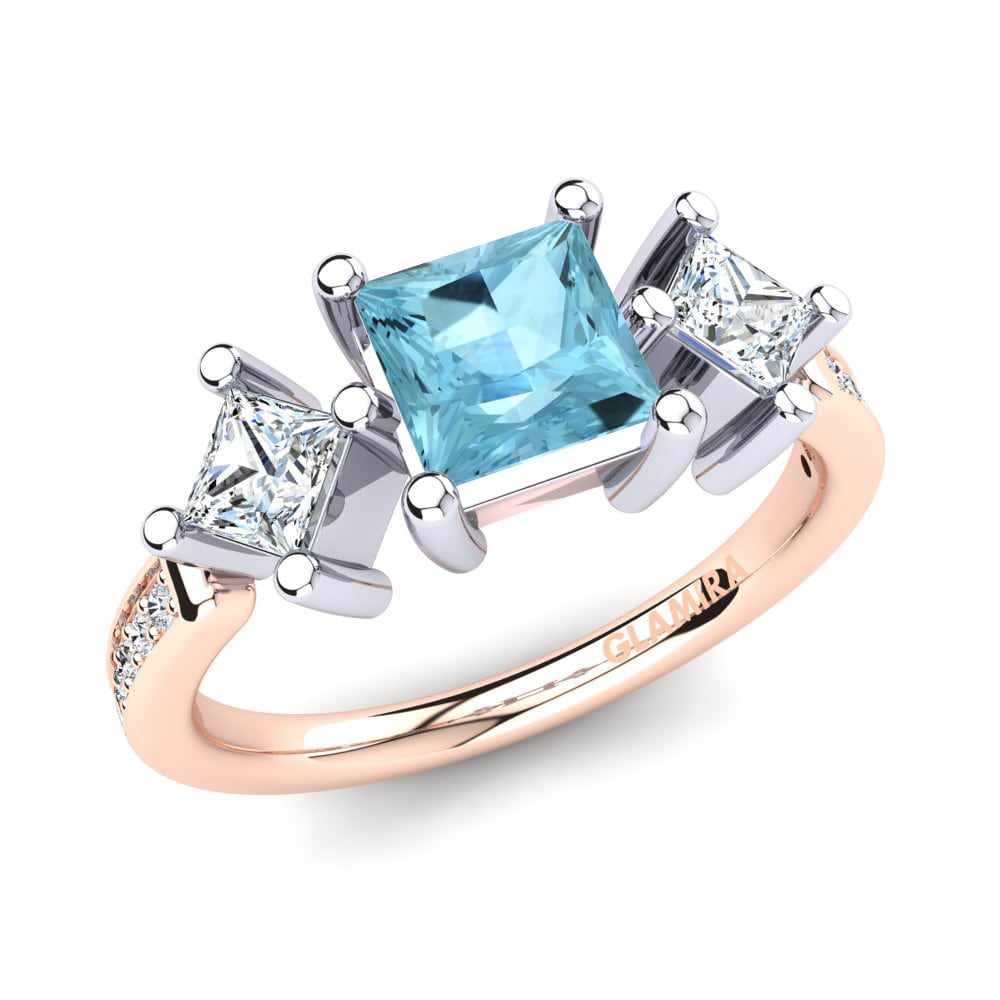 Aquamarine 9k Rose & White Gold Engagement Ring Amary
