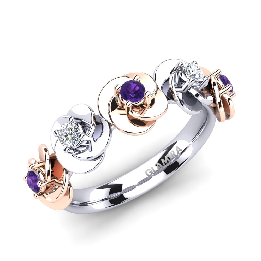 14ct White Rose Gold Round Amethyst Ring Anselma