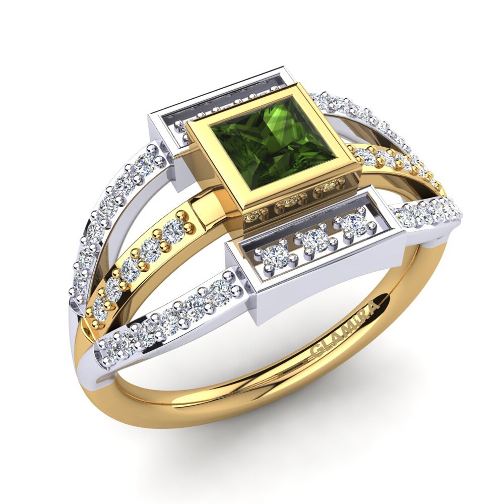 9ct Yellow & White Gold Green Tourmaline Ring Afreen