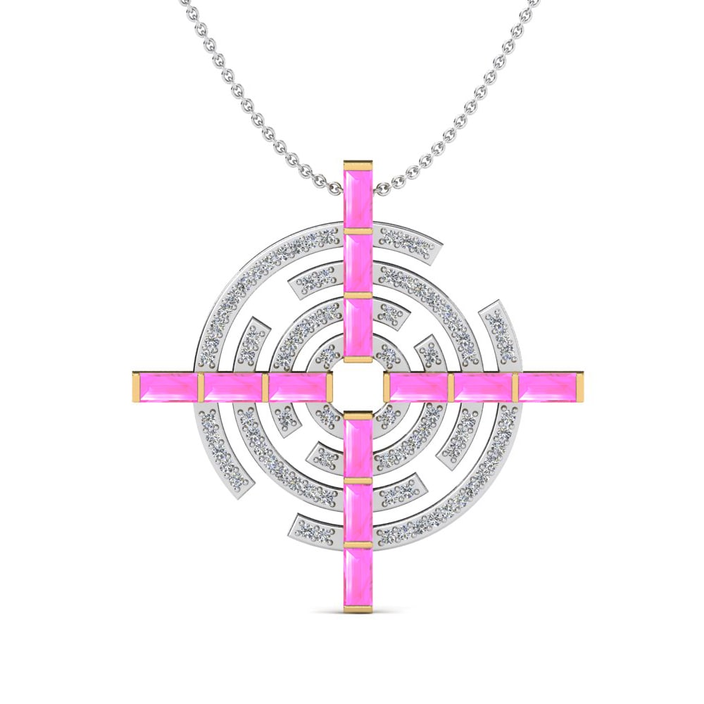 14k Oro Blanco & Amarillo Turmalina rosa Colgante de Mujer Ardere