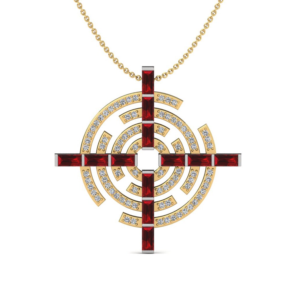 18k Oro Amarillo & Blanco Circonita Roja Colgante de Mujer Ardere